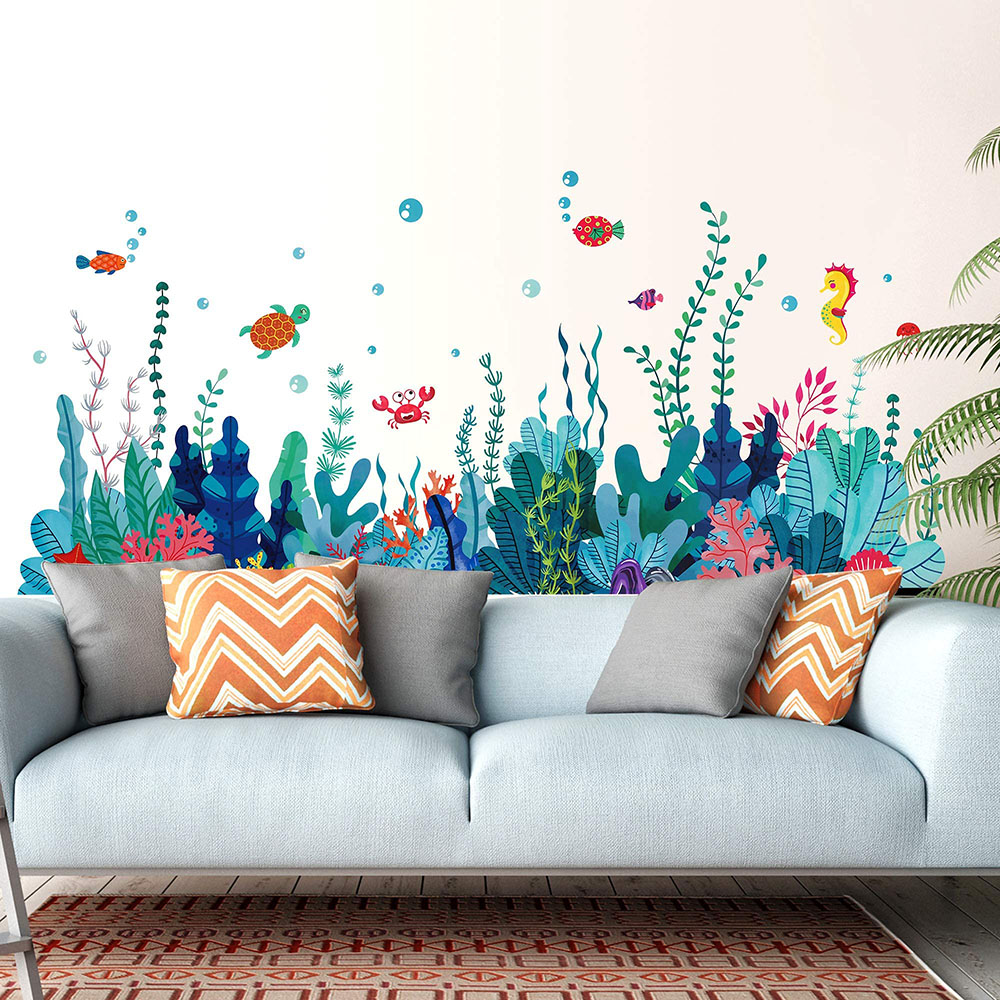 大きな海草の壁ステッカー、バスルーム、寝室、サンゴ、海藻、魚 - Baby Nursery Under The Sea のレビューと価格