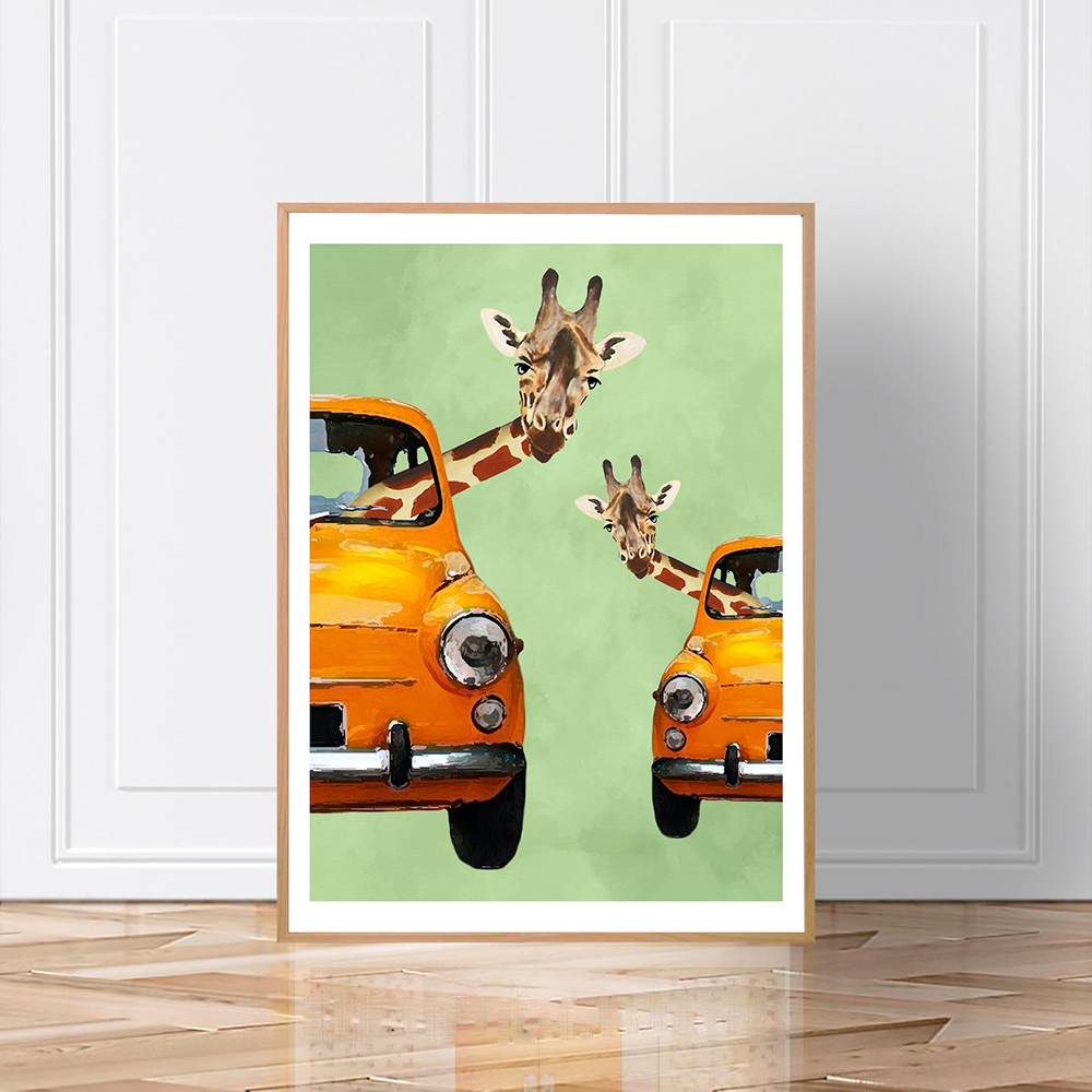 Giraffes In Yellow Cars Cartoo - Baby Nursery Yellow のレビューと価格