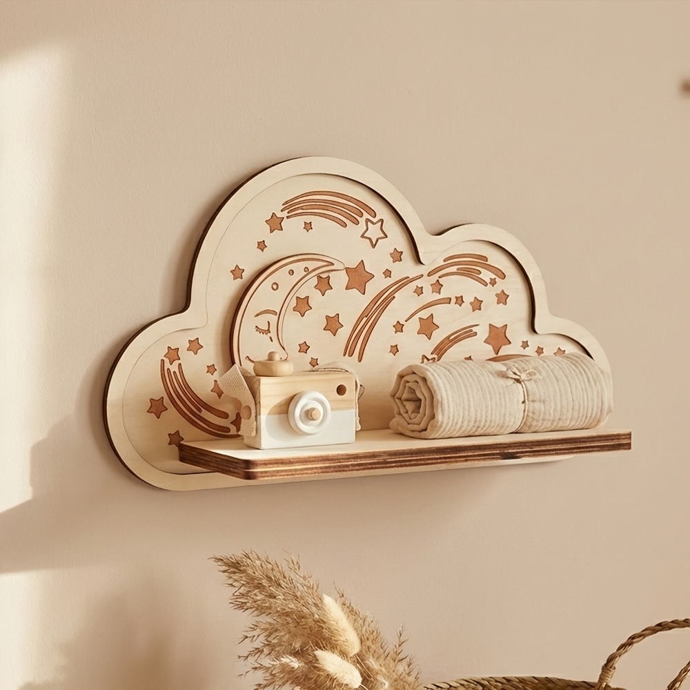 木製クラウドウォールシェルフ、星と月の形をしたフローティング - Baby Nursery Hooks のレビューと価格