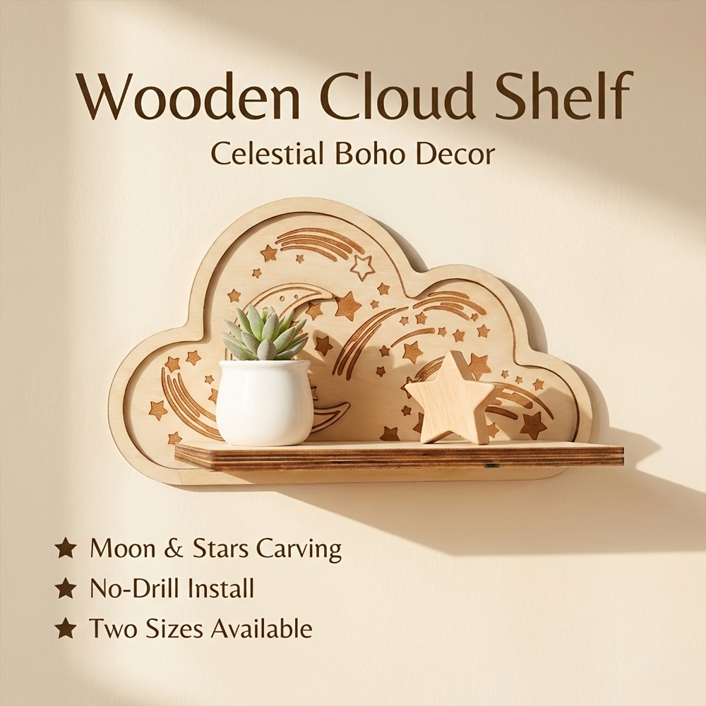 木製クラウドウォールシェルフ、星と月の形をしたフローティング - Baby Nursery Hooks のレビューと価格