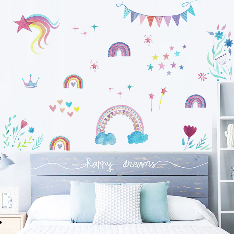 漫画の虹色の星のウォールステッカー、ベビールームの装飾壁画、 - Baby Nursery Mural Wallpaper のレビューと価格