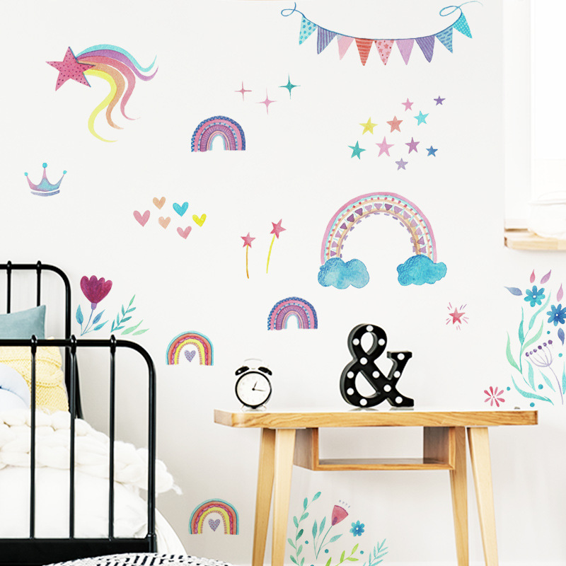漫画の虹色の星のウォールステッカー、ベビールームの装飾壁画、 - Baby Nursery Mural Wallpaper のレビューと価格