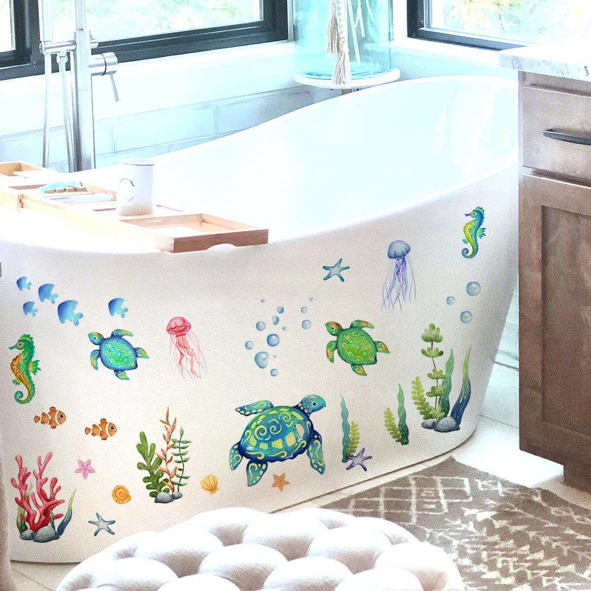 ウミガメの下の海の壁のステッカー,バスルームの装飾,子供の装 - Baby Nursery Under The Sea のレビューと価格