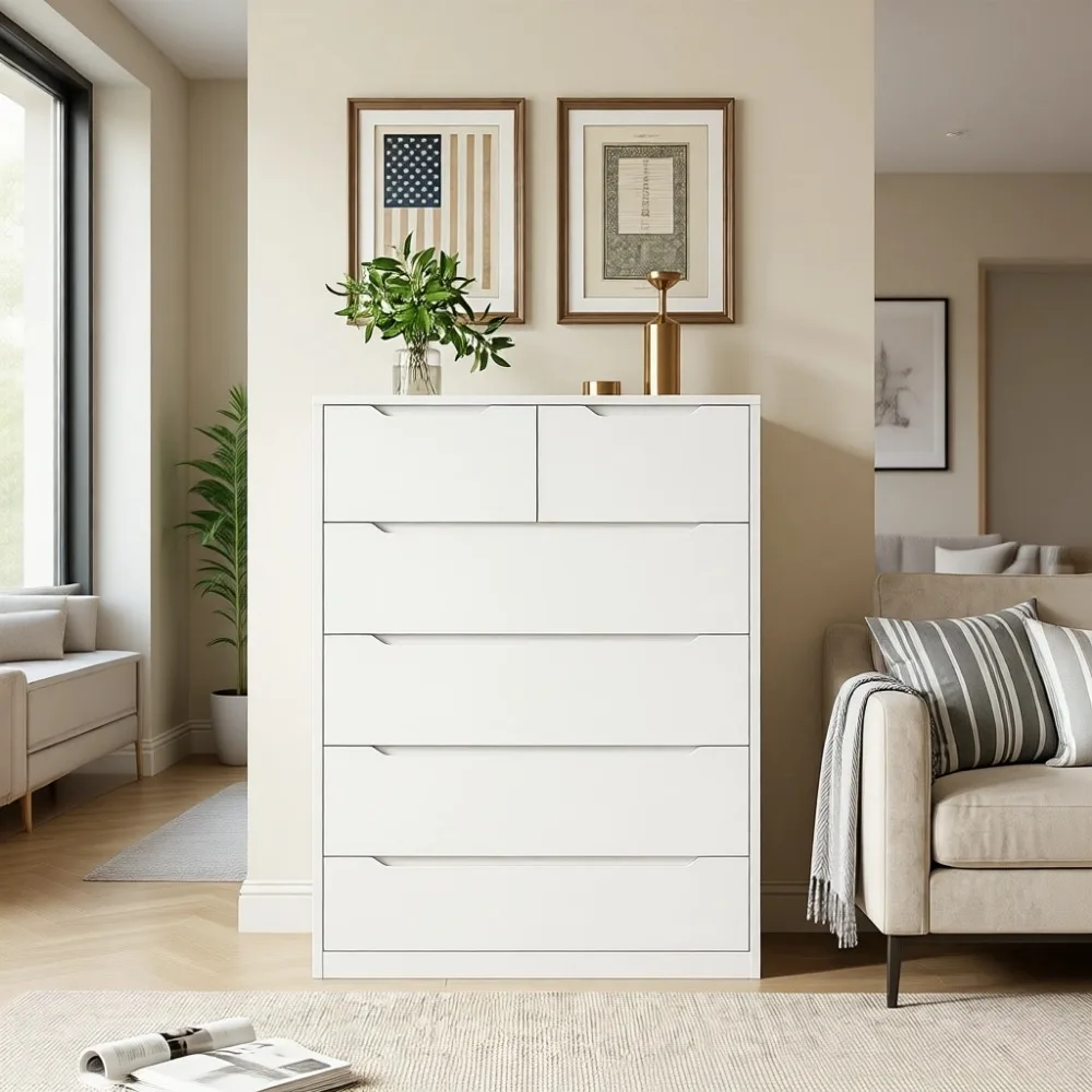 寝室、玄関、廊下用の6つの木製引き出し付きの白いドレッサー、 - Drawer Dresser White のレビューと価格