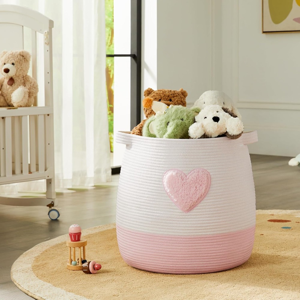 ピンクのランドリーバスケット、子供用女の子用ブランケットバス - Baby Nursery Basket のレビューと価格