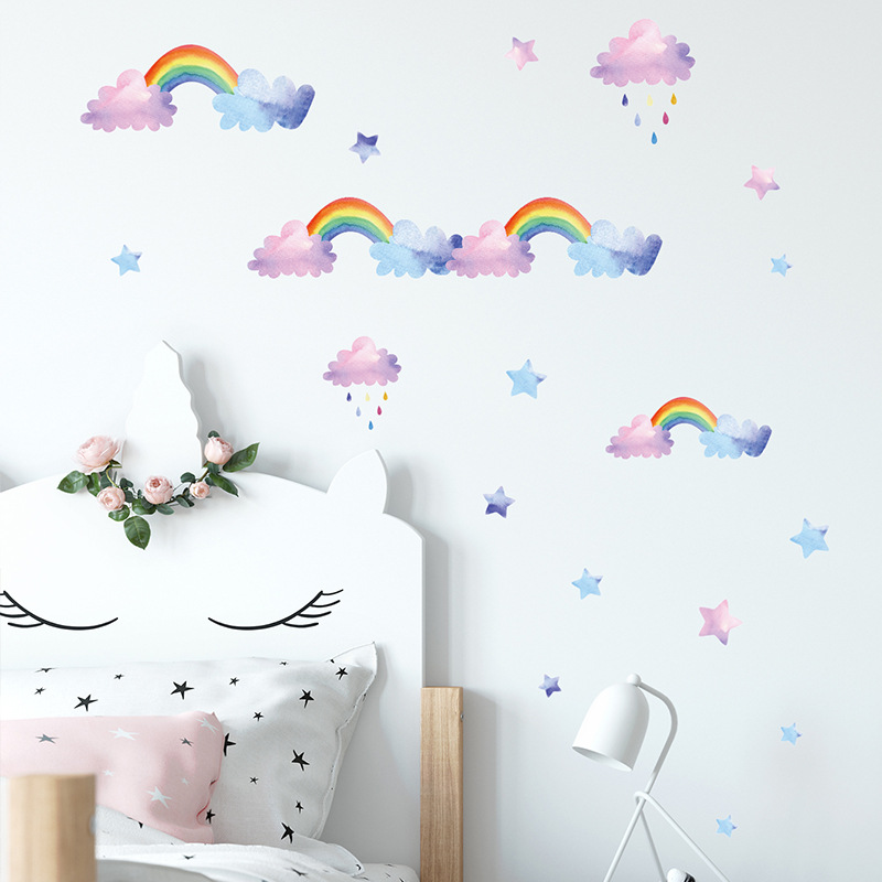 漫画雲虹ウォールステッカー赤ちゃん子供部屋寝室ワードローブ家 - Baby Nursery Mural Wallpaper のレビューと価格