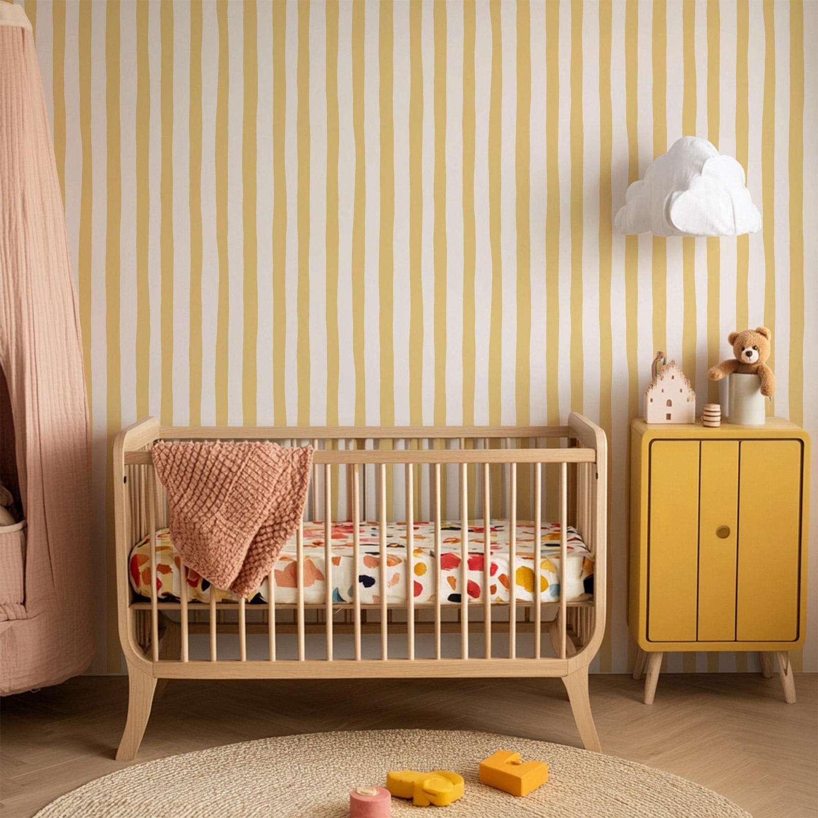 サンシャインイエローのゆらぎ模様の壁紙、剥がして貼るだけ、ソ - Baby Nursery Yellow のレビューと価格