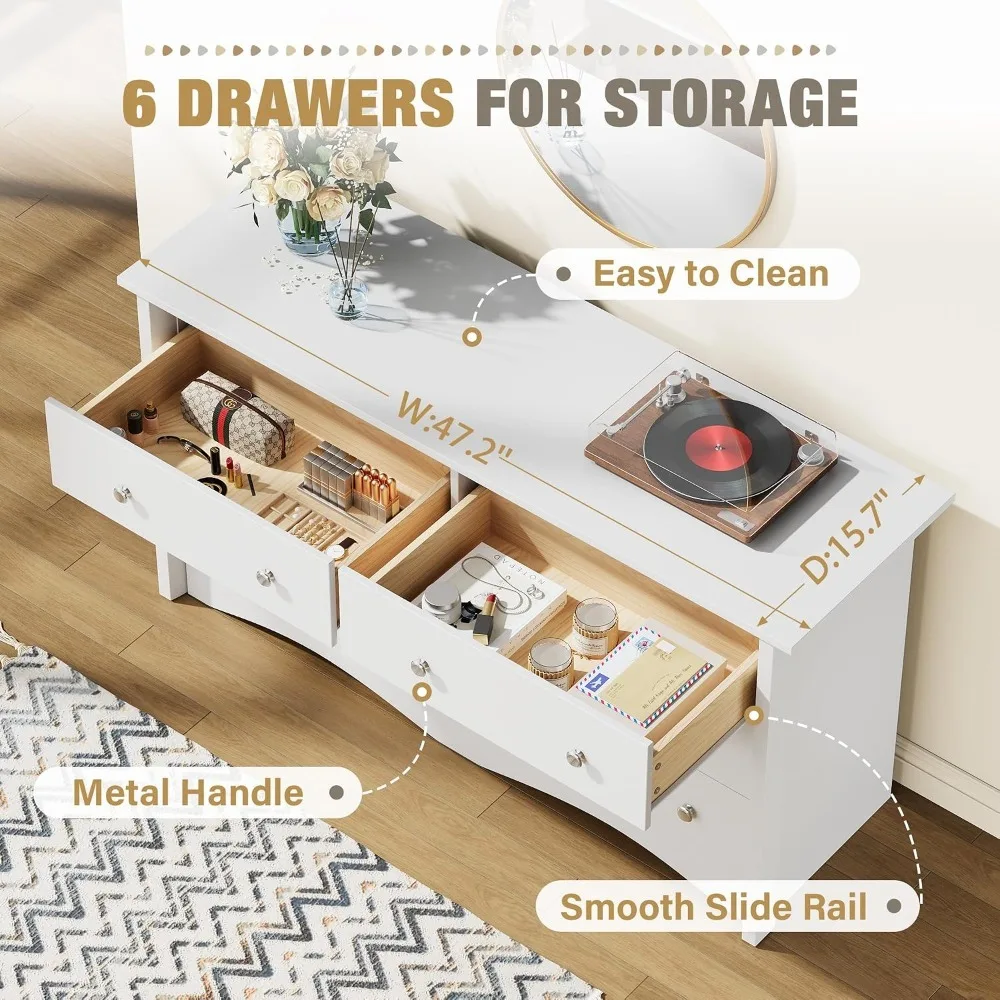新入荷！最安値！米国発送！モダンな白い木製ドレッサー（6段引 - Drawer Dresser White のレビューと価格