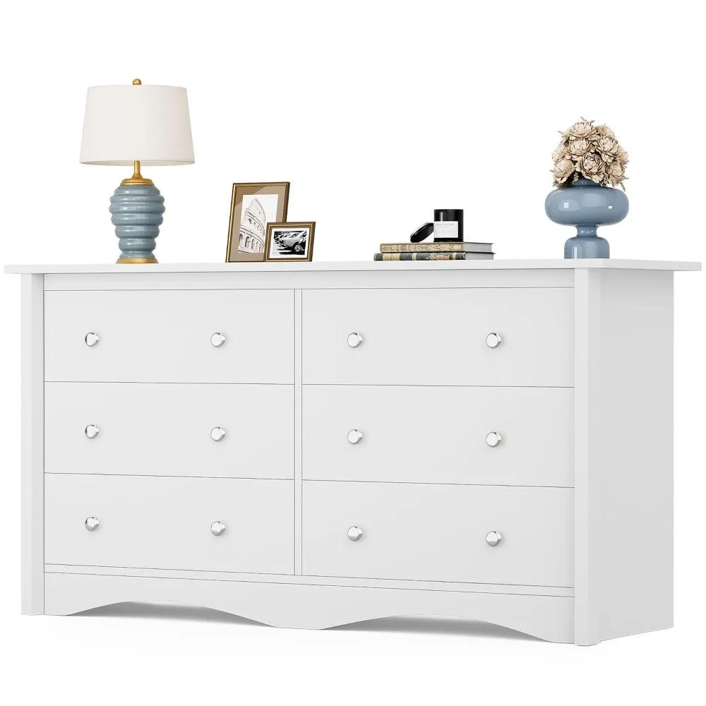 新入荷！最安値！米国発送！モダンな白い木製ドレッサー（6段引 - Drawer Dresser White のレビューと価格