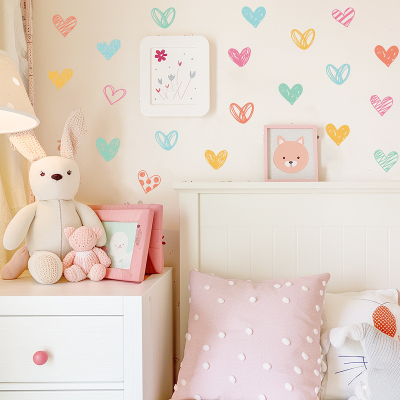 新しいカラフルなハートウォールステッカーさまざまな形のハート - Baby Nursery Wallpaper Girl のレビューと価格
