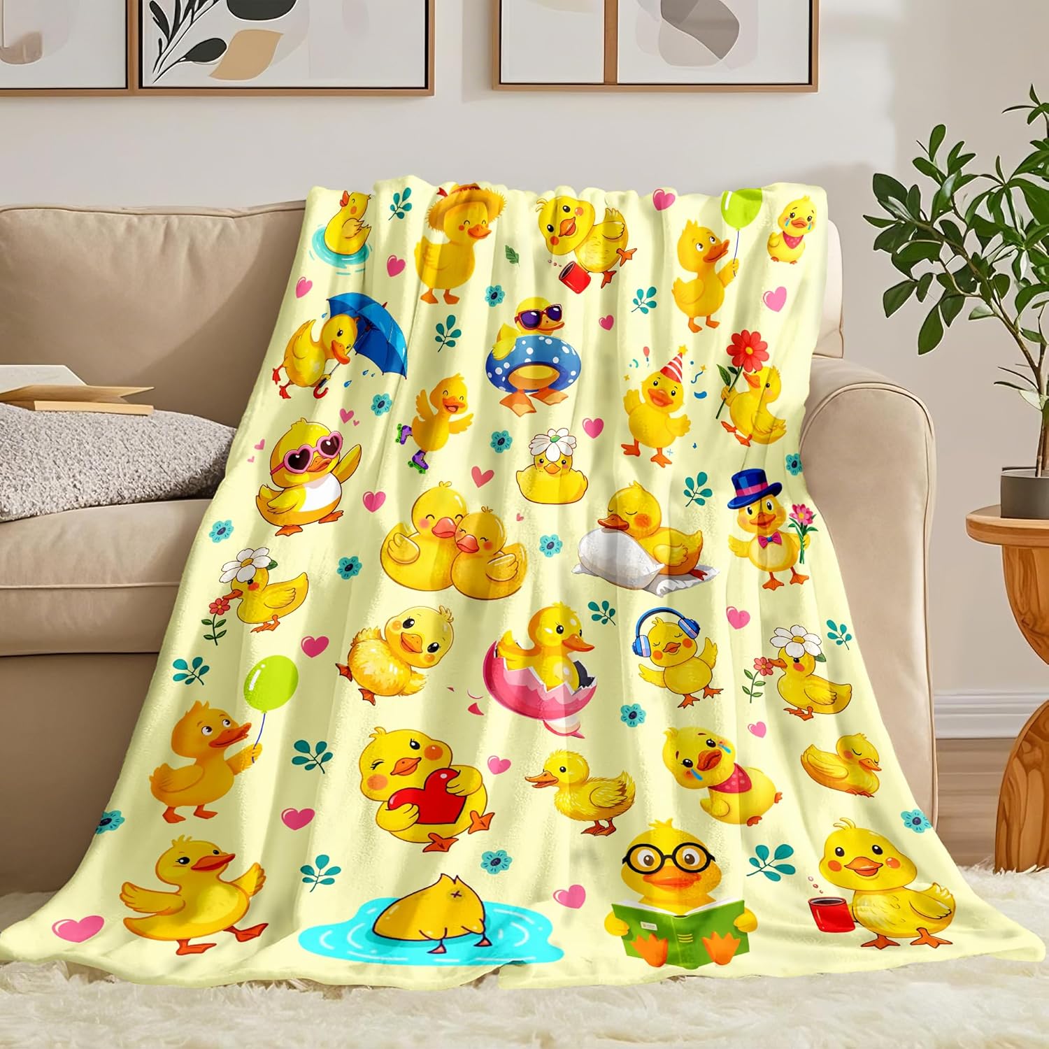 黄色いひよこ柄アニマルプリントブランケットスロー子供用保育園 - Baby Nursery Yellow のレビューと価格