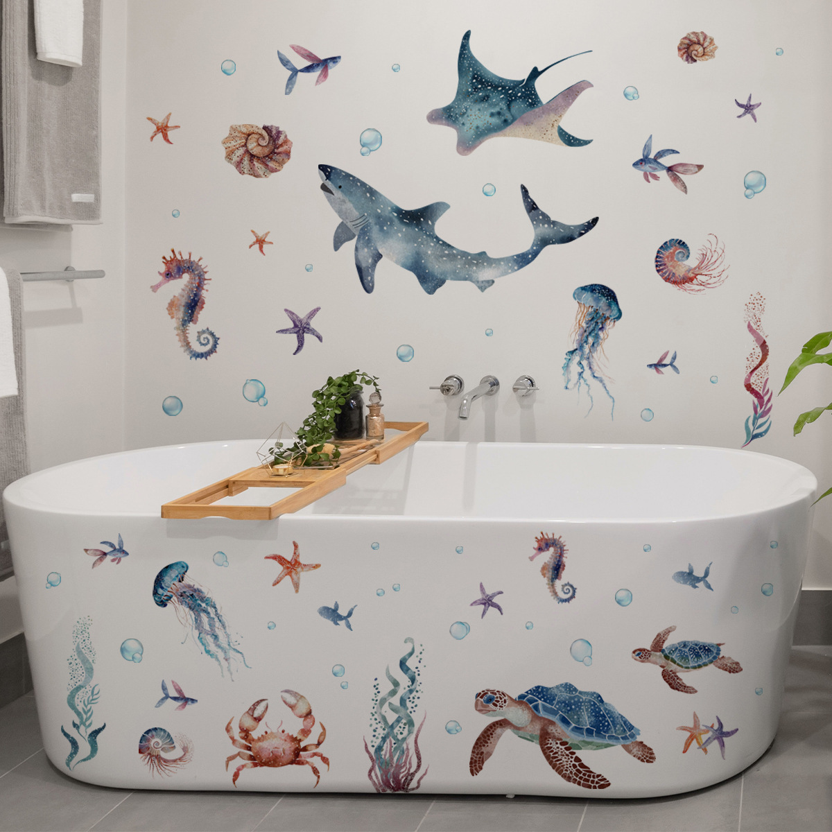 海底の海洋生物ウォールステッカー、サメ、タツノオトシゴ、ウミ - Baby Nursery Under The Sea のレビューと価格