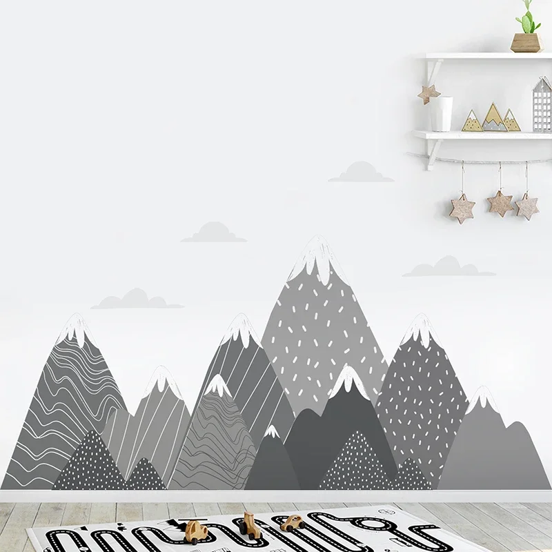 自由奔放に生きるグレー山壁紙防水シームレス生地風景壁壁画キッ - Baby Nursery Mural Wallpaper のレビューと価格