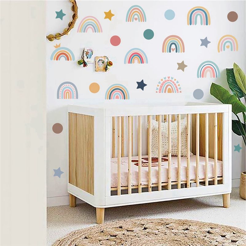 A44Z-ボホレインボーウォールデカール水彩レインボーポルカ - Baby Nursery Wallpaper Girl のレビューと価格