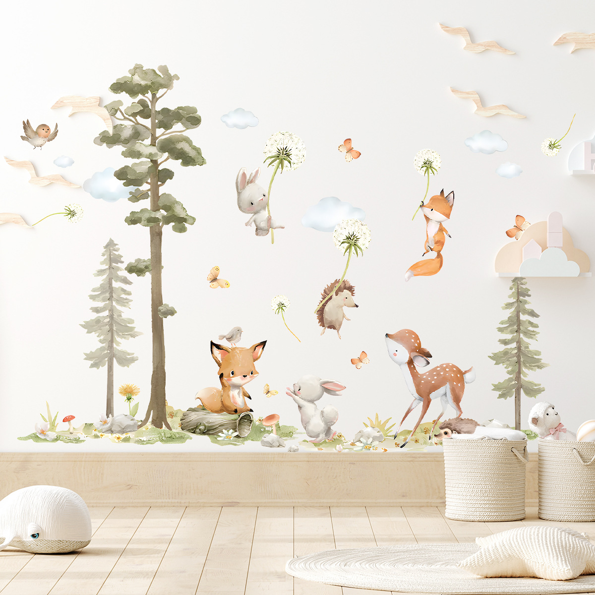 かわいい森の動物ウォールステッカー子供部屋用子供女の子男の子 - Baby Nursery Wallpaper Girl のレビューと価格