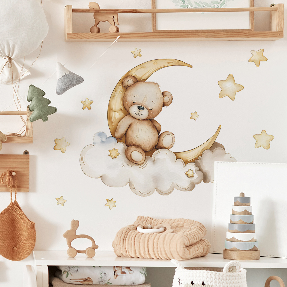 かわいいクマの星の壁ステッカー子供部屋用女の子男の子ベビール - Baby Nursery Wallpaper Girl のレビューと価格