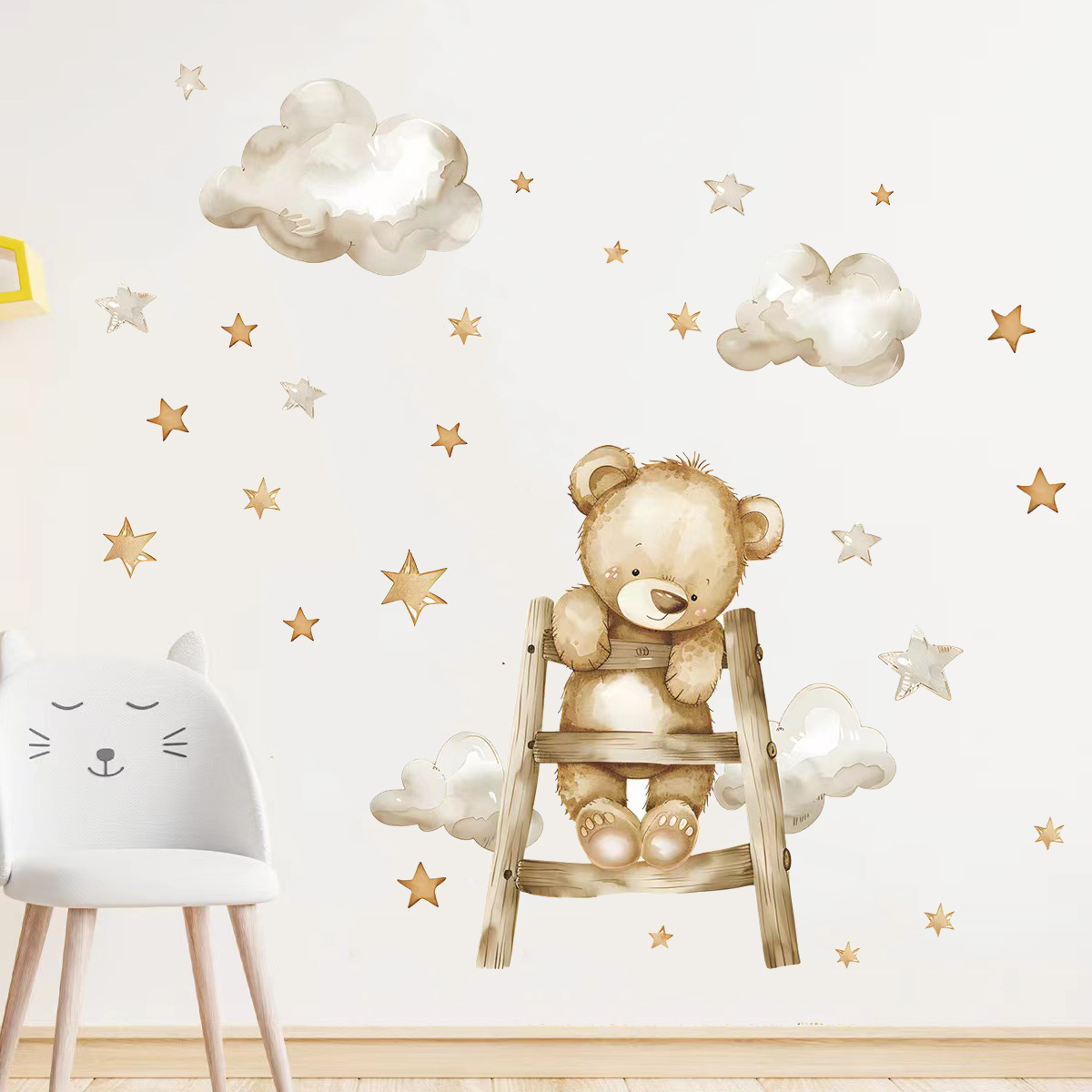 かわいいクマの星の壁ステッカー子供部屋用女の子男の子ベビール - Baby Nursery Wallpaper Girl のレビューと価格