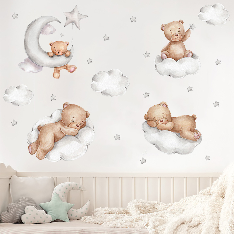 かわいいクマの星の壁ステッカー子供部屋用女の子男の子ベビール - Baby Nursery Wallpaper Girl のレビューと価格
