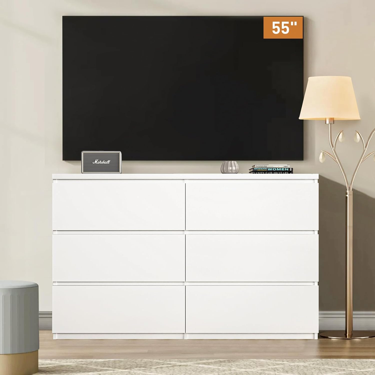 ホワイトウッド6段引き出しドレッサー、寝室用、深型引き出し、 - Drawer Dresser White のレビューと価格