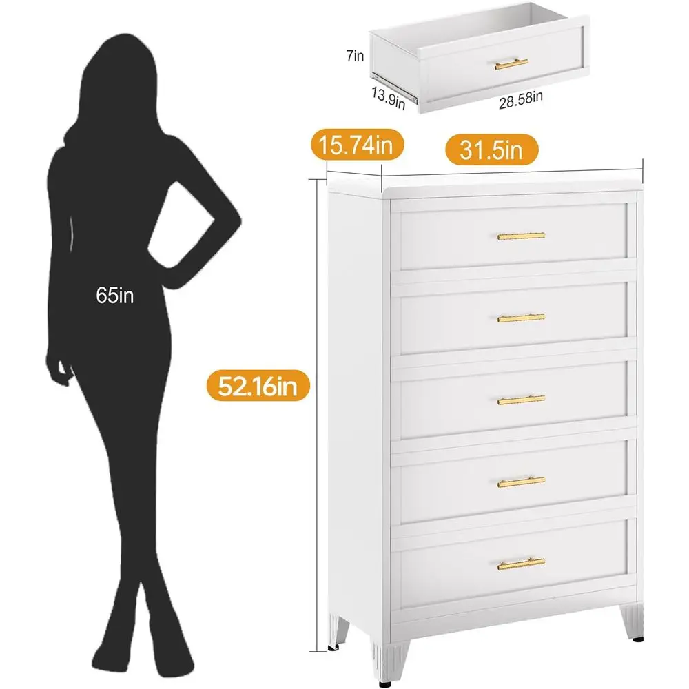 5段引き出し付き寝室用ドレッサー、金属製ハンドル付き、リビン - Drawer Dresser White のレビューと価格