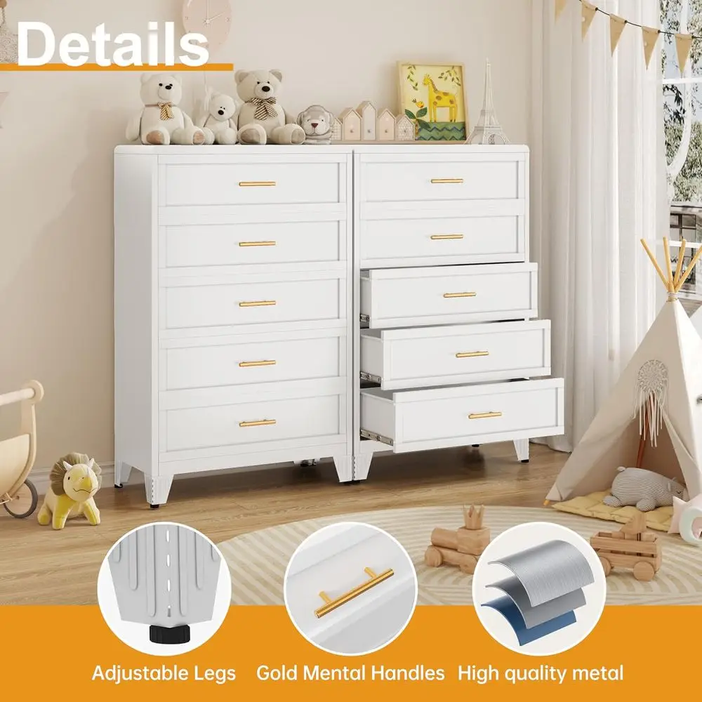 5段引き出し付き寝室用ドレッサー、金属製ハンドル付き、リビン - Drawer Dresser White のレビューと価格