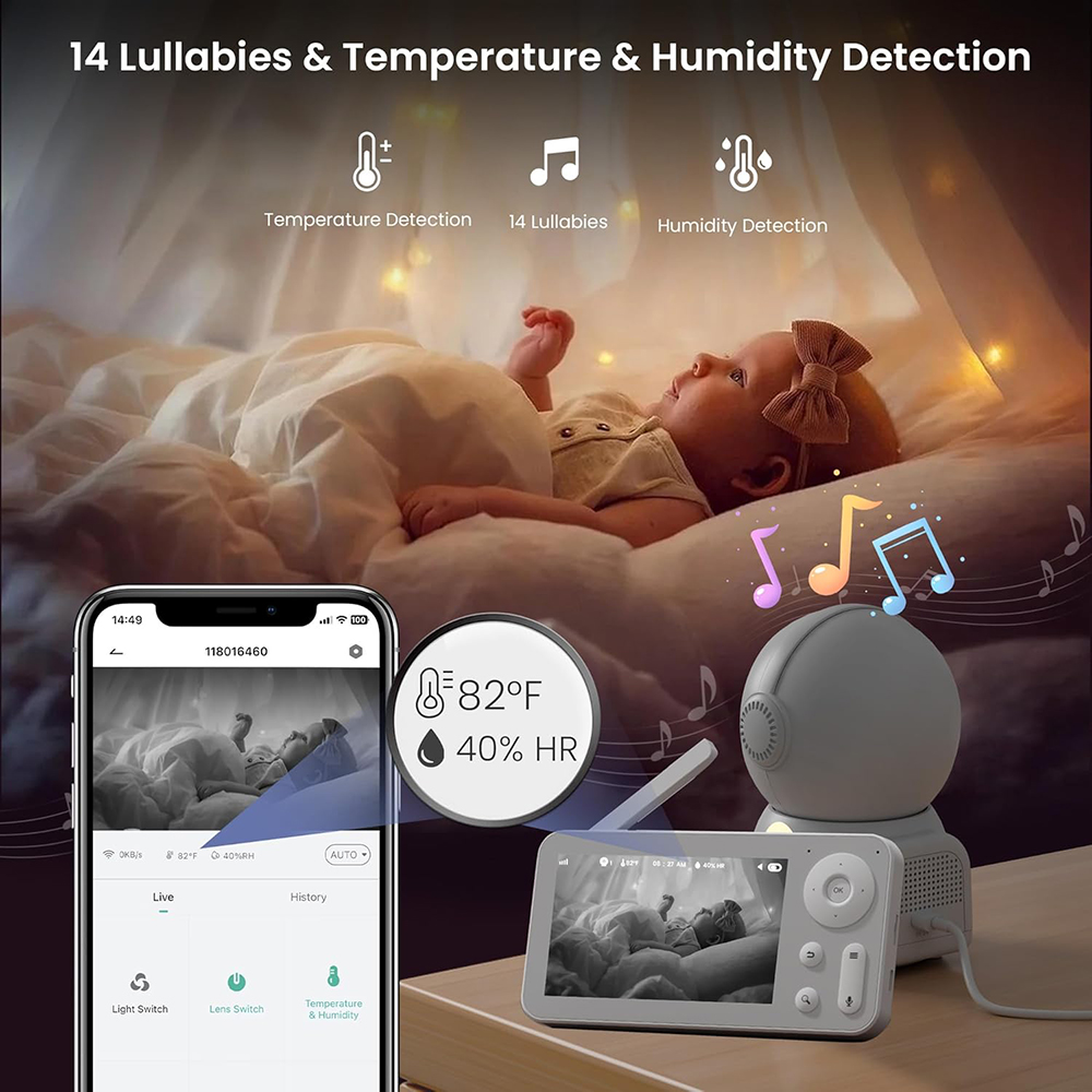 カメラとオーディオを備えたベビーモニター,常夜灯,2台のカメ - Baby Nursery Light のレビューと価格