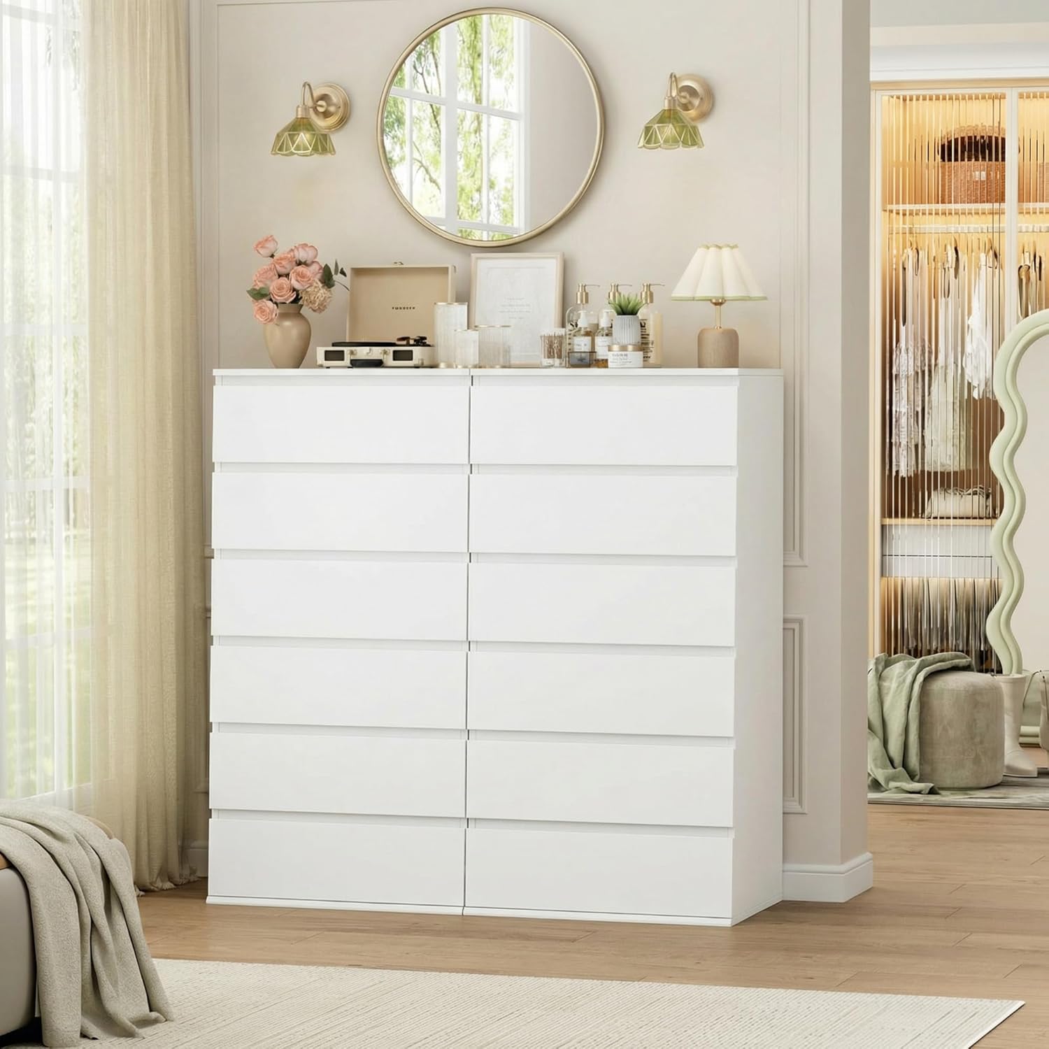 モダンな背の高い白い木製ドレッサー、家庭およびオフィス用、6 - Drawer Dresser White のレビューと価格