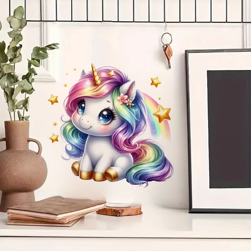 かわいいレインボーユニコーンウォールステッカーベビーキッズル - Baby Nursery Mural Wallpaper のレビューと価格