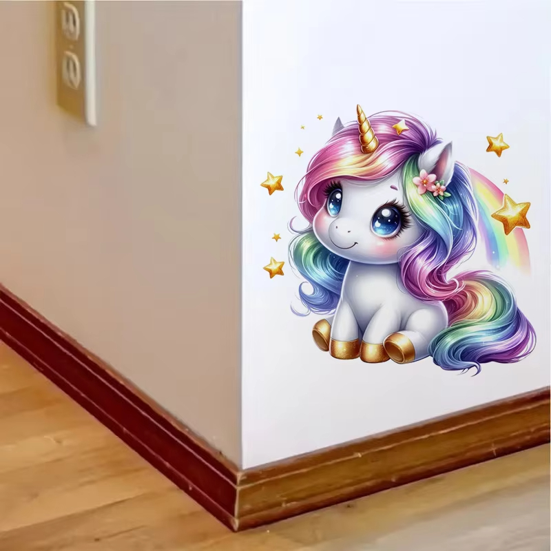 かわいいレインボーユニコーンウォールステッカーベビーキッズル - Baby Nursery Mural Wallpaper のレビューと価格