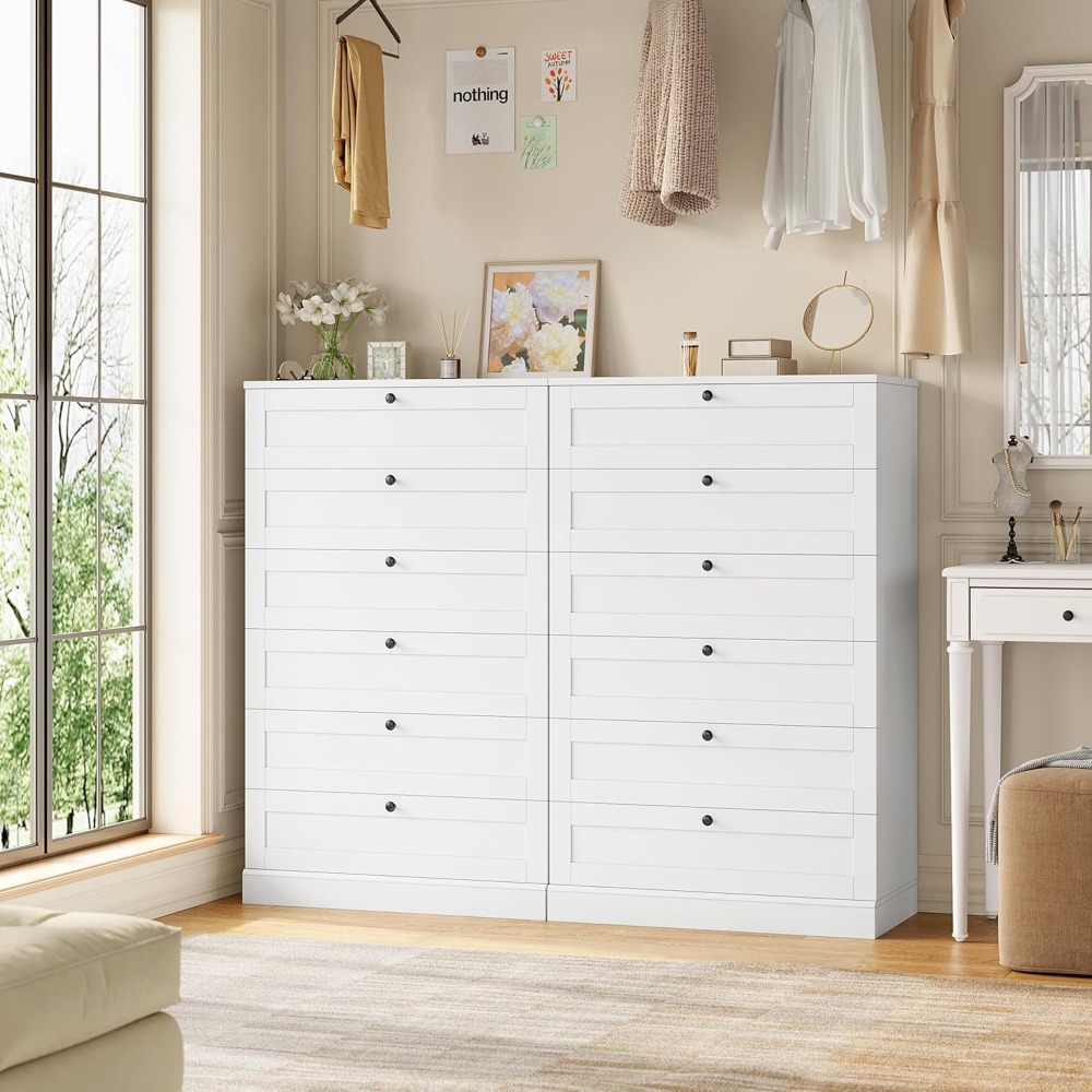 寝室用の絶妙な白い6段チェスト、高さ52インチのチェスト＆引 - Drawer Dresser White のレビューと価格