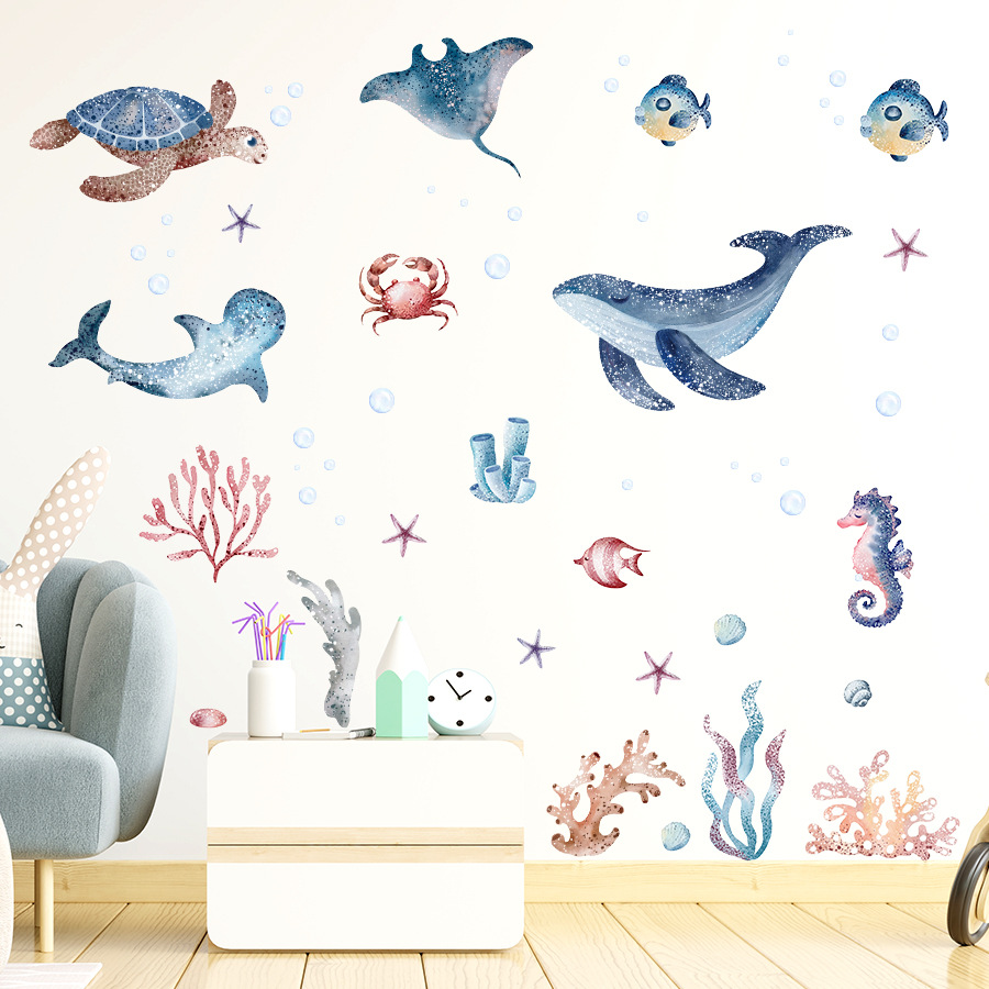 ウミガメとタツノオトシゴのウォールステッカー,海の世界の下で - Baby Nursery Under The Sea のレビューと価格