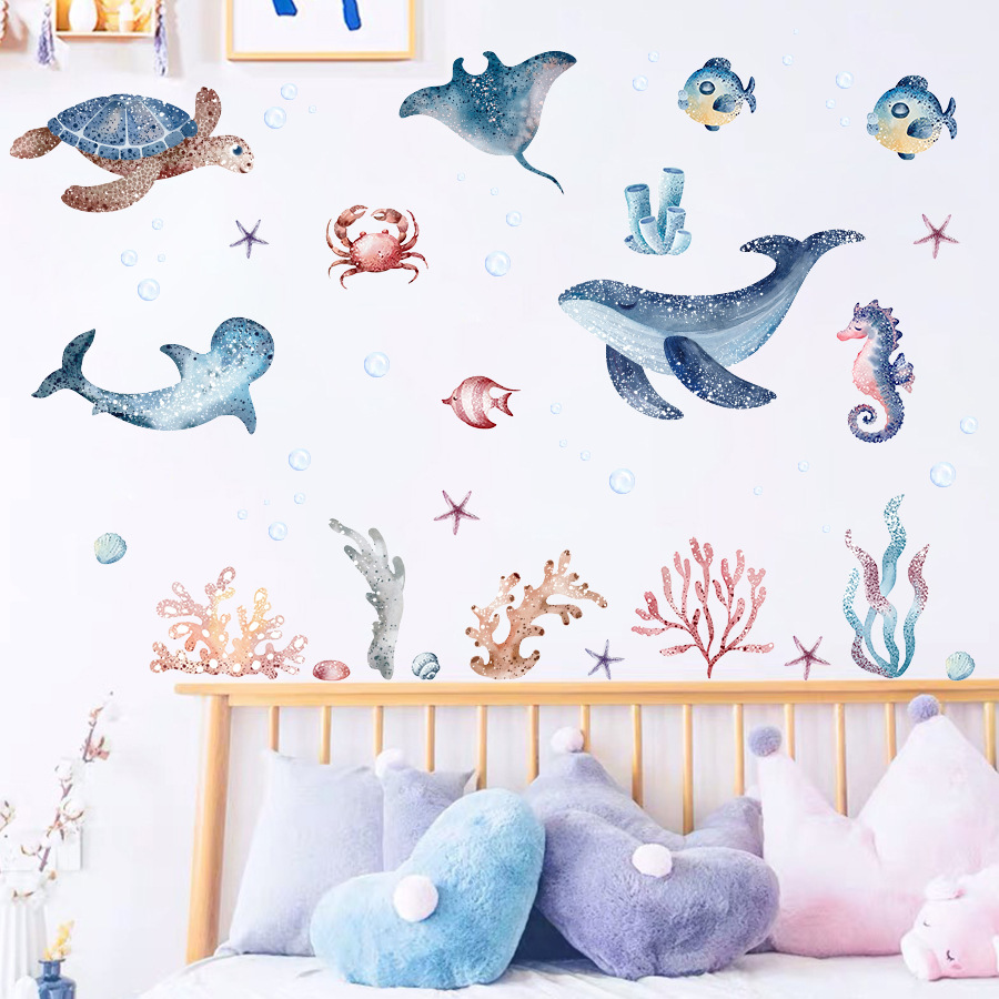 ウミガメとタツノオトシゴのウォールステッカー,海の世界の下で - Baby Nursery Under The Sea のレビューと価格