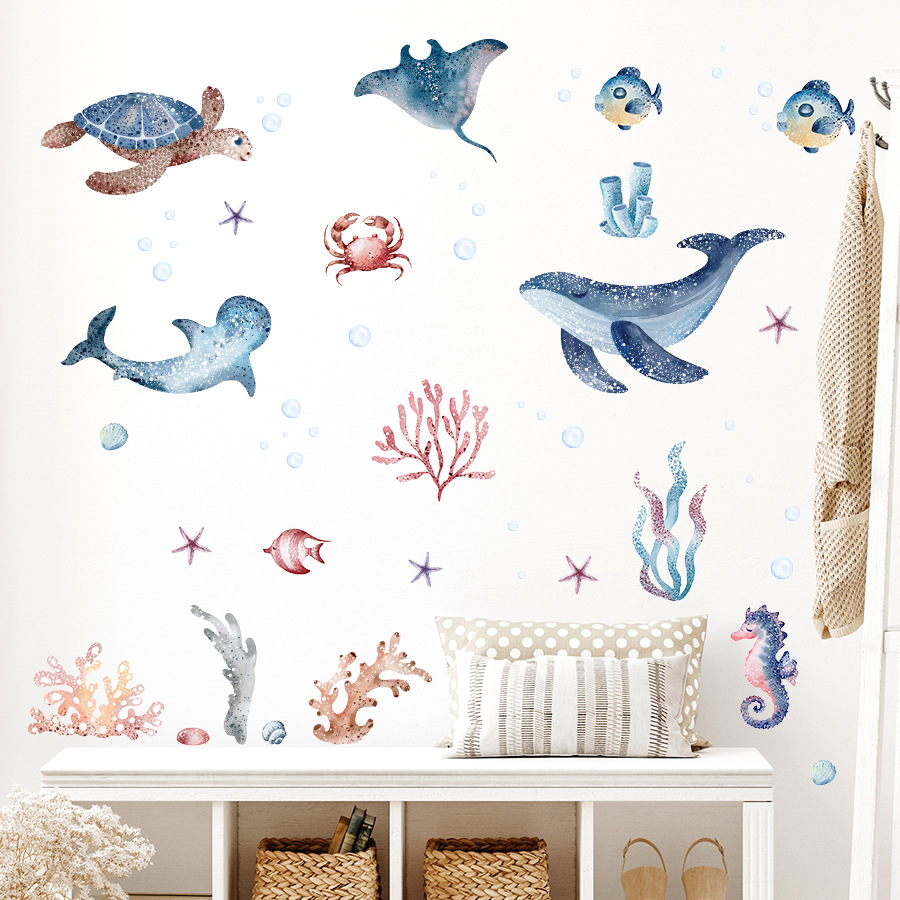 ウミガメとタツノオトシゴのウォールステッカー,海の世界の下で - Baby Nursery Under The Sea のレビューと価格