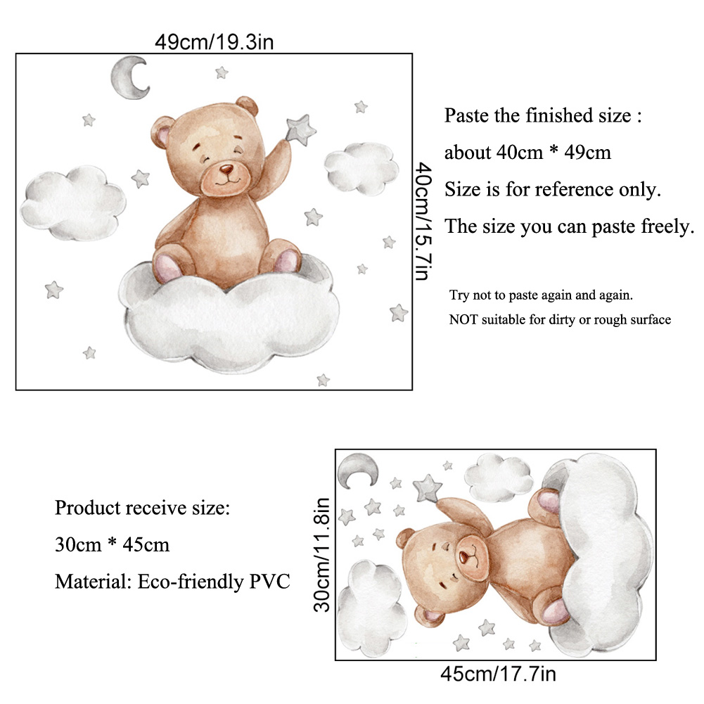 クマ月雲星ウォールステッカーベビールームの背景装飾壁画子供の - Baby Nursery Mural Wallpaper のレビューと価格